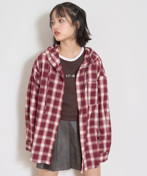 Lovetoxic / ラブトキシック パーカー | 【LTXC】チェックシャツパーカ（エンジ）