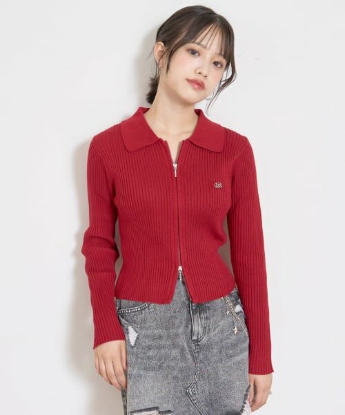 Lovetoxic / ラブトキシック カーディガン・ボレロ | 【LTXC】リブWZIPカーディガン（赤）