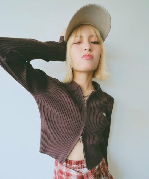 Lovetoxic / ラブトキシック カーディガン・ボレロ | 【LTXC】リブWZIPカーディガン（茶）