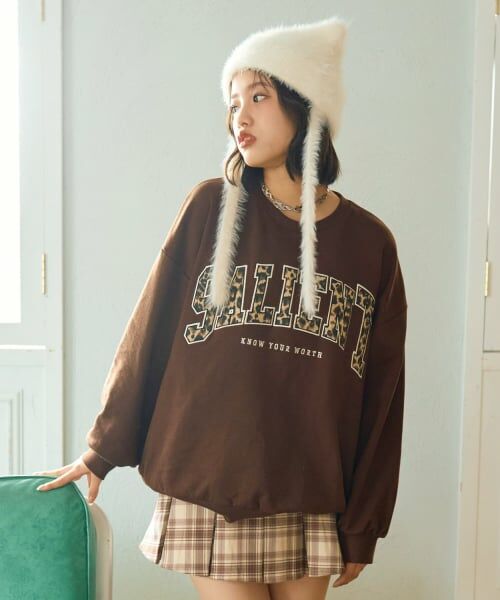 Lovetoxic / ラブトキシック スウェット | 【LTXC】柄ロゴアップリケルーズスウェット（茶）