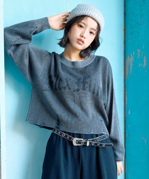 Lovetoxic / ラブトキシック ニット・セーター | 【LTXC】ロゴヴィンテージクロップドニット（チャコール）