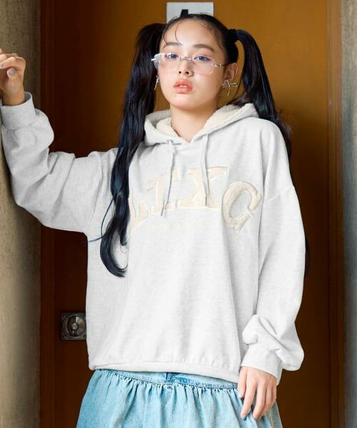 Lovetoxic / ラブトキシック パーカー | 【LTXC】【綿100％】裏起毛ボアロゴパーカー（シロ杢）