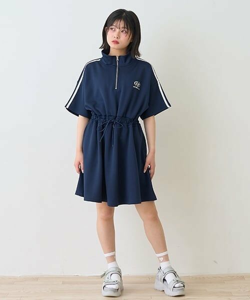 Lovetoxic / ラブトキシック ミニ丈・ひざ丈ワンピース | 【LTXC】【接触冷感／ひんやり】トラックワンピース（紺）