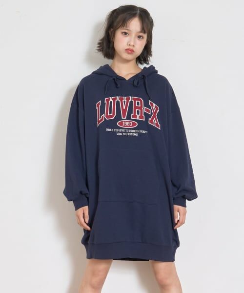 Lovetoxic / ラブトキシック ミニ丈・ひざ丈ワンピース | ルーズパーカワンピース（紺）