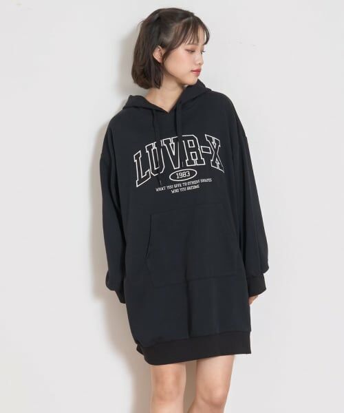 Lovetoxic / ラブトキシック ミニ丈・ひざ丈ワンピース | ルーズパーカワンピース（黒）