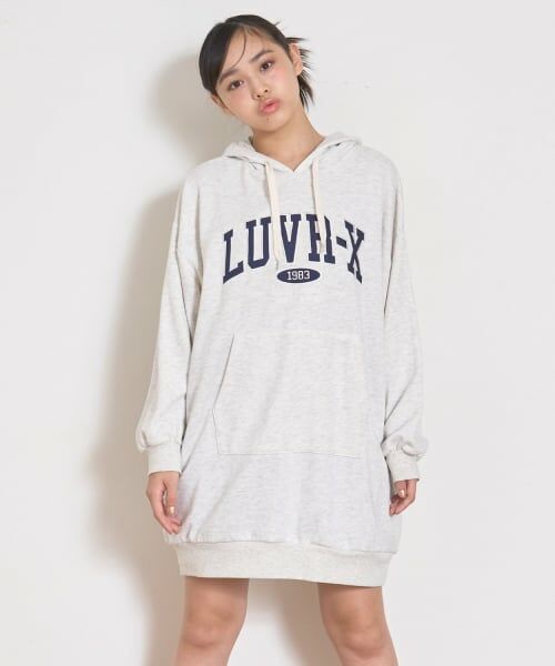 Lovetoxic / ラブトキシック ミニ丈・ひざ丈ワンピース | ルーズパーカワンピース（シロ杢）