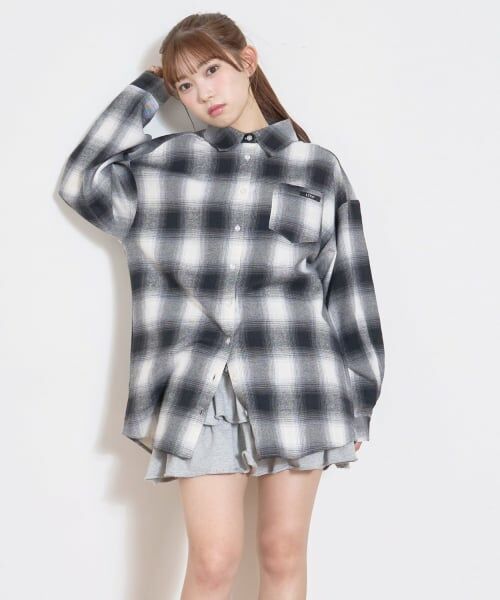 Lovetoxic / ラブトキシック ミニ丈・ひざ丈ワンピース | 【LTXC】【綿100％】チェックルーズシャツワンピース（黒）