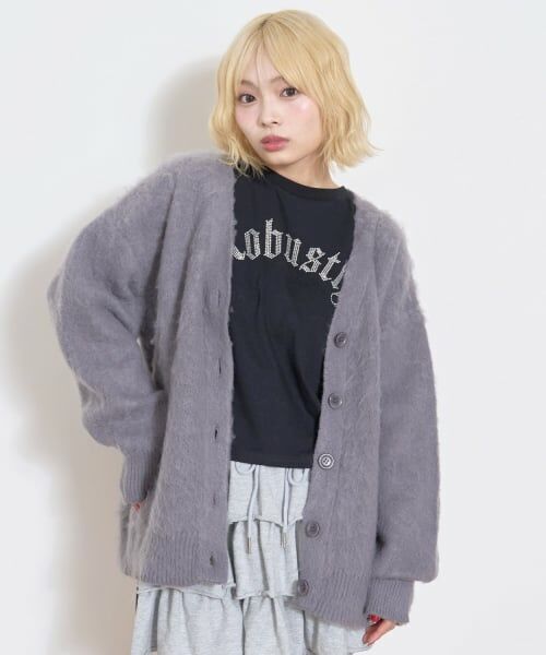 Lovetoxic / ラブトキシック カーディガン・ボレロ | 【LTXC】シャギーオーバーカーディガン（チャコール）