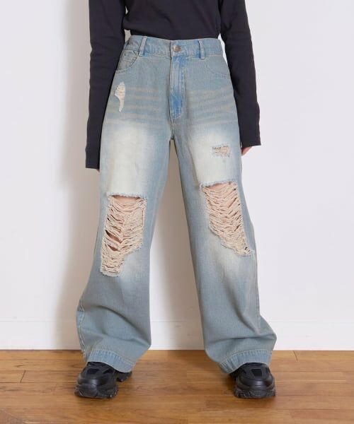 Lovetoxic / ラブトキシック その他パンツ | 【LTXC】【セット可】ダメージデニムワイドパンツ | 詳細1