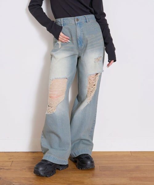 Lovetoxic / ラブトキシック その他パンツ | 【LTXC】【セット可】ダメージデニムワイドパンツ | 詳細2