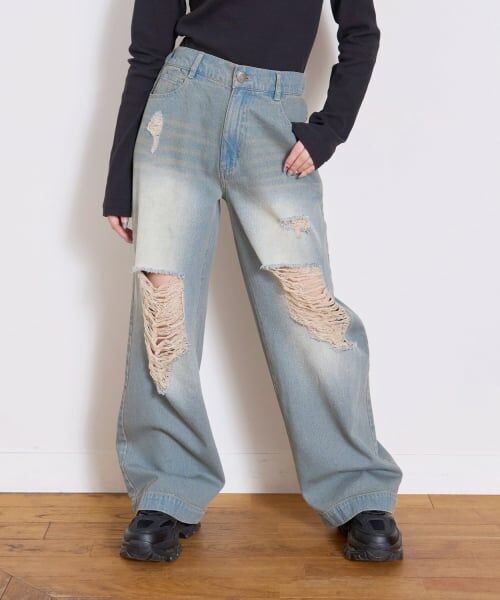 Lovetoxic / ラブトキシック その他パンツ | 【LTXC】【セット可】ダメージデニムワイドパンツ（ブルー）