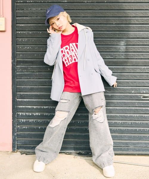 Lovetoxic / ラブトキシック その他パンツ | 【LTXC】【セット可】ダメージデニムワイドパンツ（グレー）