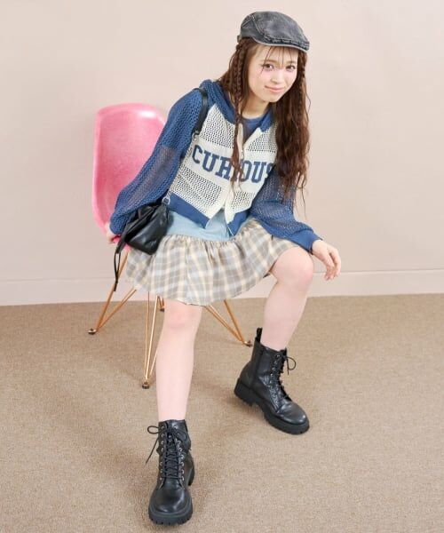 Lovetoxic / ラブトキシック ショート・ハーフ・半端丈パンツ | 【LTXC】異素材ドッキングヘムミニスカート(ブルー)