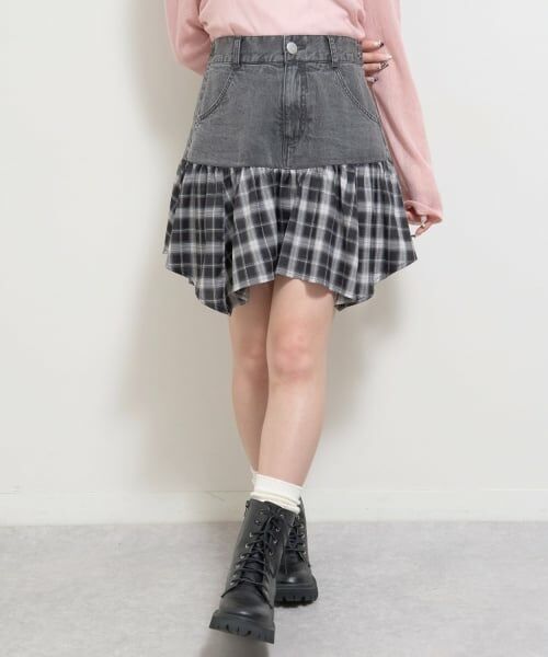 Lovetoxic / ラブトキシック ショート・ハーフ・半端丈パンツ | 【LTXC】異素材ドッキングヘムミニスカート(グレー)