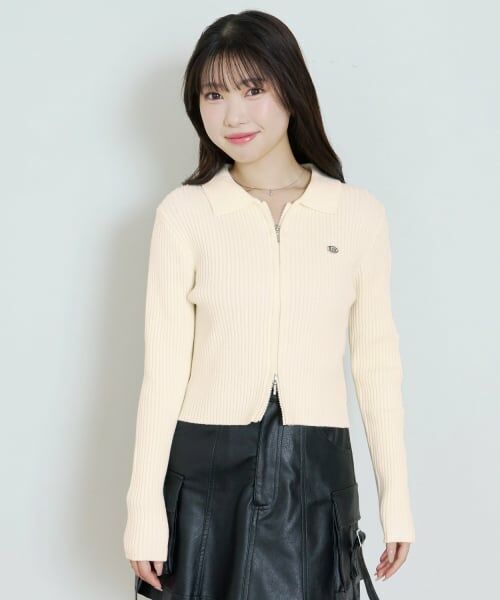 Lovetoxic / ラブトキシック カーディガン・ボレロ | 【LTXC】【洗える】リブWジップカーディガン（アイボリー）