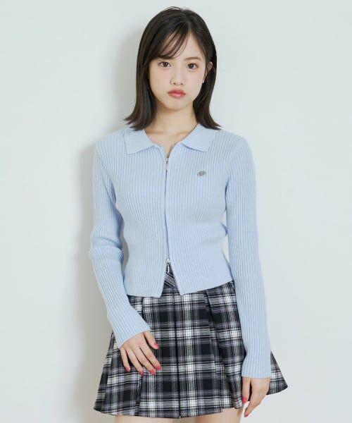 Lovetoxic / ラブトキシック カーディガン・ボレロ | 【LTXC】【洗える】リブWジップカーディガン（サックス）