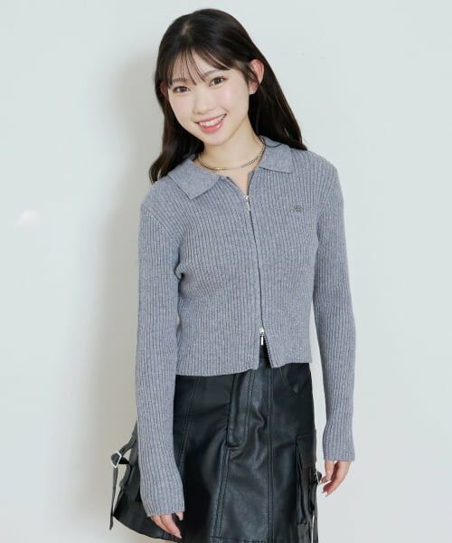 Lovetoxic / ラブトキシック カーディガン・ボレロ | 【LTXC】【洗える】リブWジップカーディガン（グレー）