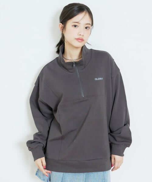 Lovetoxic / ラブトキシック スウェット | 【LTXC/綿100％】ハーフZIPプルオーバー（チャコール）