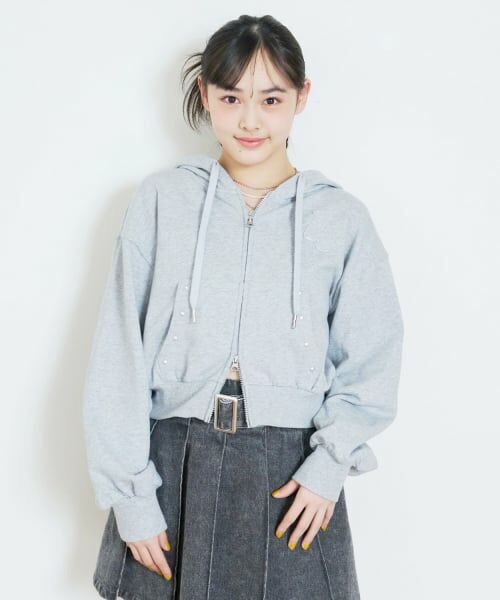 Lovetoxic / ラブトキシック パーカー | 【LTXC/綿100%/セット可】スタッズZIPパーカー（トップ グレー）