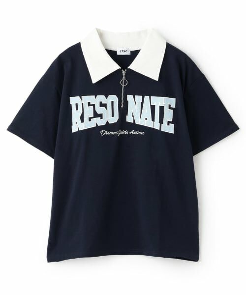 Lovetoxic / ラブトキシック Tシャツ | 【LTXC/綿100%】ハーフジップルーズ半袖T（紺）