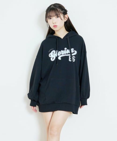 Lovetoxic / ラブトキシック ミニ丈・ひざ丈ワンピース | 【LTXC/綿100%】ロゴパーカチュニックワンピ（黒）