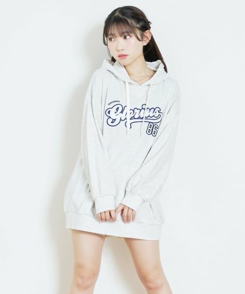 Lovetoxic / ラブトキシック ミニ丈・ひざ丈ワンピース | 【LTXC/綿100%】ロゴパーカチュニックワンピ（シロ杢）