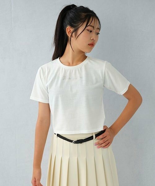 Lovetoxic / ラブトキシック Tシャツ | ラインストーンちび半T（オフ ホワイト）