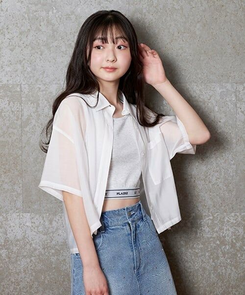 Lovetoxic / ラブトキシック シャツ・ブラウス | インナーつき半袖シアーシャツ（オフ ホワイト）