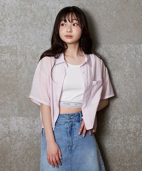 Lovetoxic / ラブトキシック シャツ・ブラウス | インナーつき半袖シアーシャツ（ピンク）