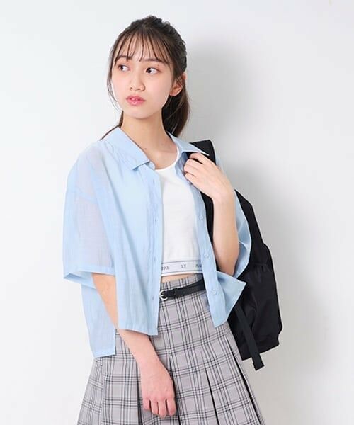 Lovetoxic / ラブトキシック シャツ・ブラウス | インナーつき半袖シアーシャツ（サックス）