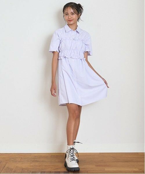 Lovetoxic / ラブトキシック ミニ丈・ひざ丈ワンピース | ビスチェ付シャツワンピース（ラベンダー）