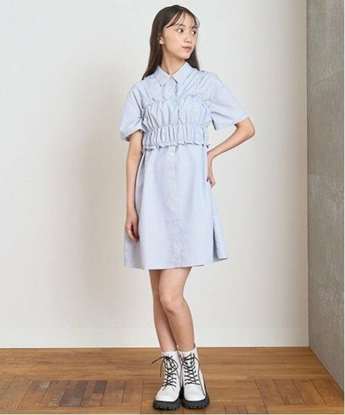 Lovetoxic / ラブトキシック ミニ丈・ひざ丈ワンピース | ビスチェ付シャツワンピース（グレー）
