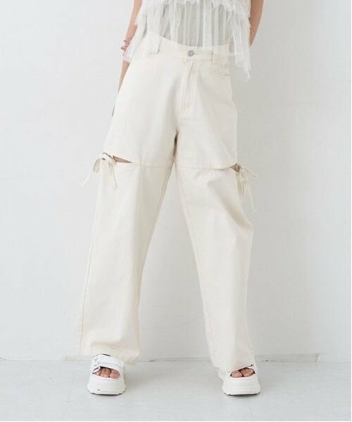Lovetoxic / ラブトキシック その他パンツ | サイドスリットリボンデニム（アイボリー）