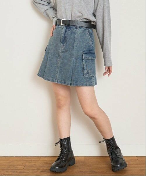 Lovetoxic / ラブトキシック ミニ・ひざ丈スカート | 【LTXC】ベルト付カーゴボックススカパン(ブルー)