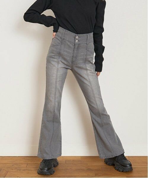 Lovetoxic / ラブトキシック その他パンツ | ハイウエストフレアデニムパンツ（グレー）