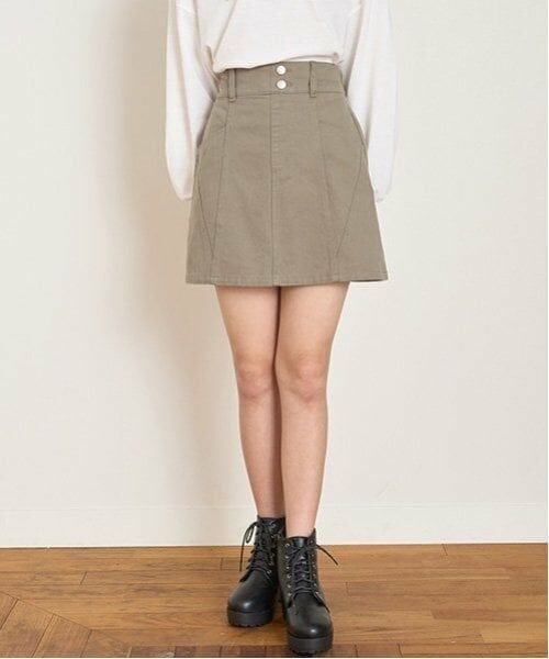 Lovetoxic / ラブトキシック ミニ・ひざ丈スカート | 【GOODPRICE】切替台形スカパン（カーキ）