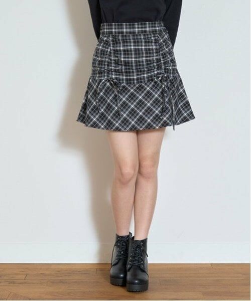 Lovetoxic / ラブトキシック ミニ・ひざ丈スカート | リボンギャザースカパン(黒)