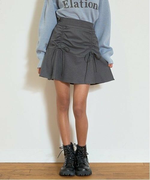 Lovetoxic / ラブトキシック ミニ・ひざ丈スカート | リボンギャザースカパン(グレー)
