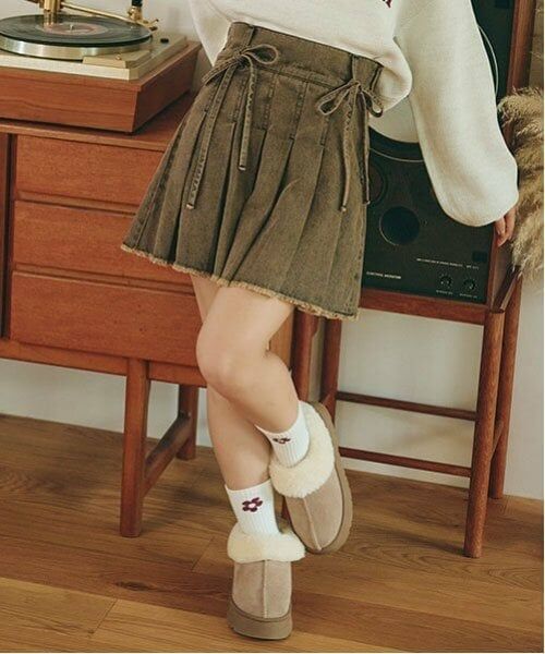 Lovetoxic / ラブトキシック ミニ・ひざ丈スカート | 【LTXC】デニムプリーツリボン付スカパン(茶)