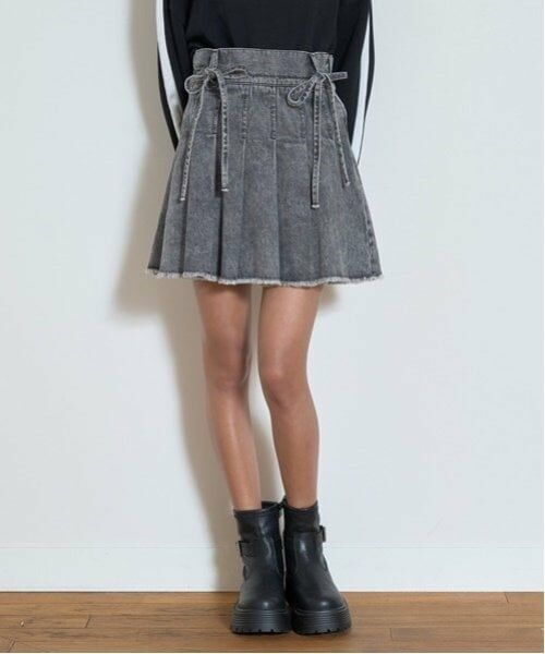 Lovetoxic / ラブトキシック ミニ・ひざ丈スカート | 【LTXC】デニムプリーツリボン付スカパン(グレー)