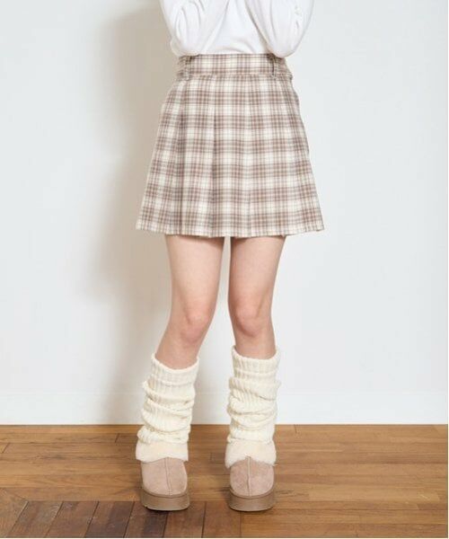 Lovetoxic / ラブトキシック ミニ・ひざ丈スカート | 【起毛】チェックプリーツスカパン(アイボリー)