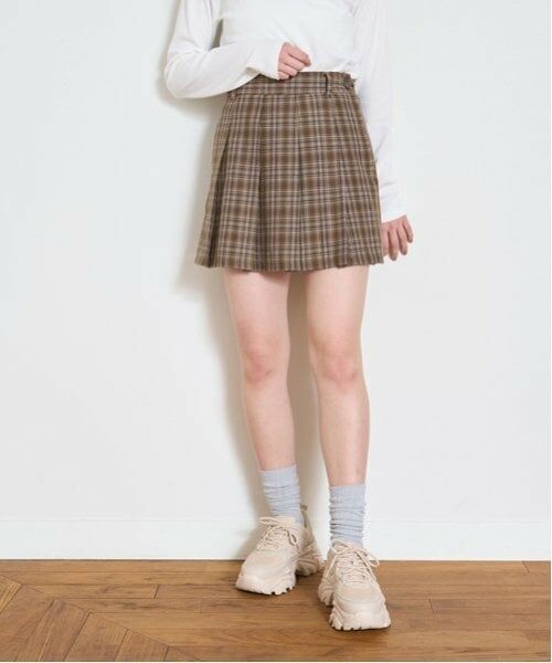 Lovetoxic / ラブトキシック ミニ・ひざ丈スカート | 【起毛】チェックプリーツスカパン(茶)