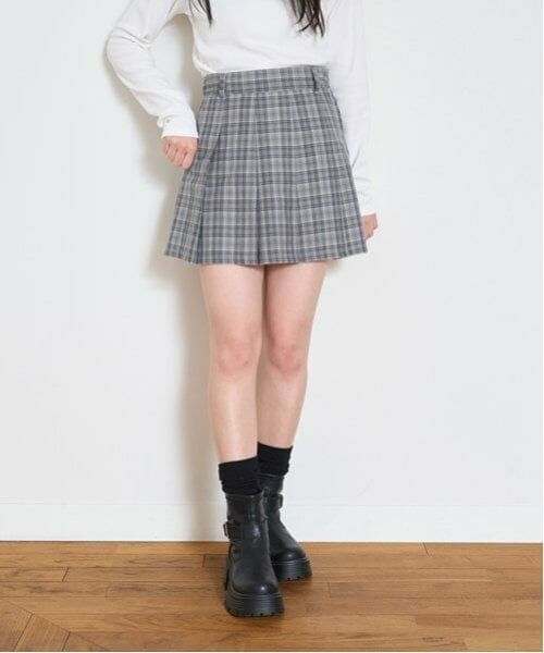Lovetoxic / ラブトキシック ミニ・ひざ丈スカート | 【起毛】チェックプリーツスカパン(グレー)