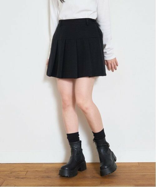 Lovetoxic / ラブトキシック ミニ・ひざ丈スカート | ウールライクプリーツスカパン(黒)