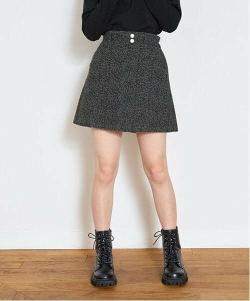 Lovetoxic / ラブトキシック ミニ・ひざ丈スカート | ヒョウ柄切替台形スカパン（チャコール）