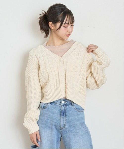 Lovetoxic / ラブトキシック カーディガン・ボレロ | 【洗える】ケーブルニットカーディガン（アイボリー）