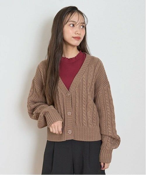 Lovetoxic / ラブトキシック カーディガン・ボレロ | 【洗える】ケーブルニットカーディガン（モカ茶）