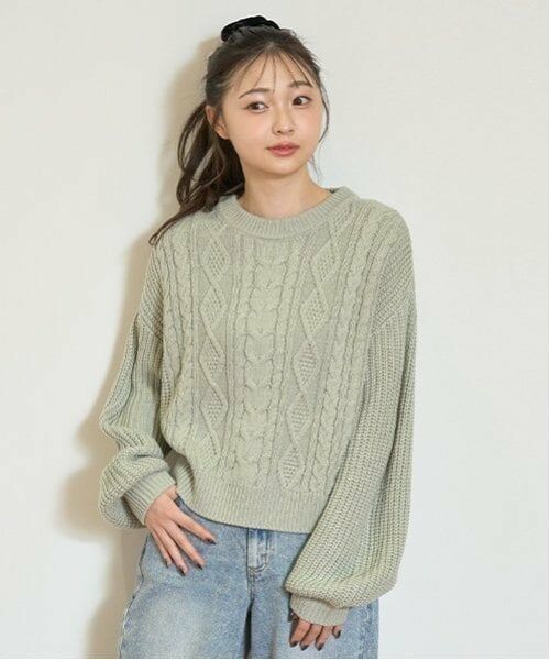 Lovetoxic / ラブトキシック ニット・セーター | 【GOODPRICE】ケーブルニットプルオーバー(ライト グリーン)