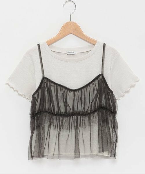 Lovetoxic / ラブトキシック キャミソール・チューブトップ | ラメインナー付チュールキャミソール（オフ ホワイト）