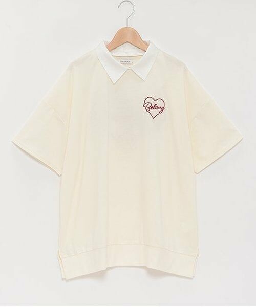 Lovetoxic / ラブトキシック Tシャツ | バックハート衿付BIG半T（アイボリー）